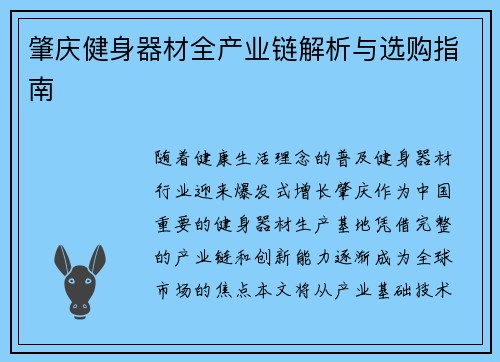 肇庆健身器材全产业链解析与选购指南